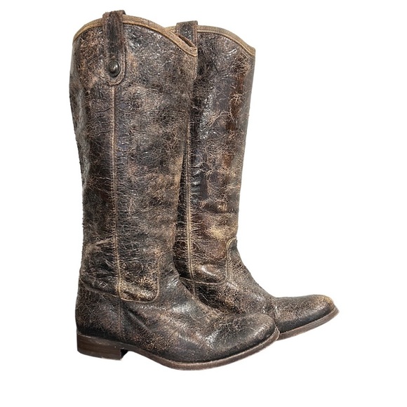 FRYE | Melissa Button Riding Boots in Chocolate Glaze Vintage Distressed 7.5 - Picture 15 of 16